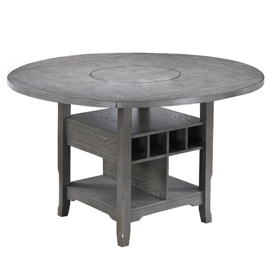Counter Height Dining Table With Built In Lazy Susan And Storage Shelves