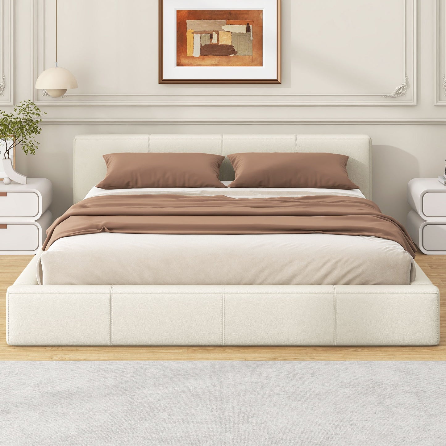 Stylish Upholstered Bed With Birch Wood Frame