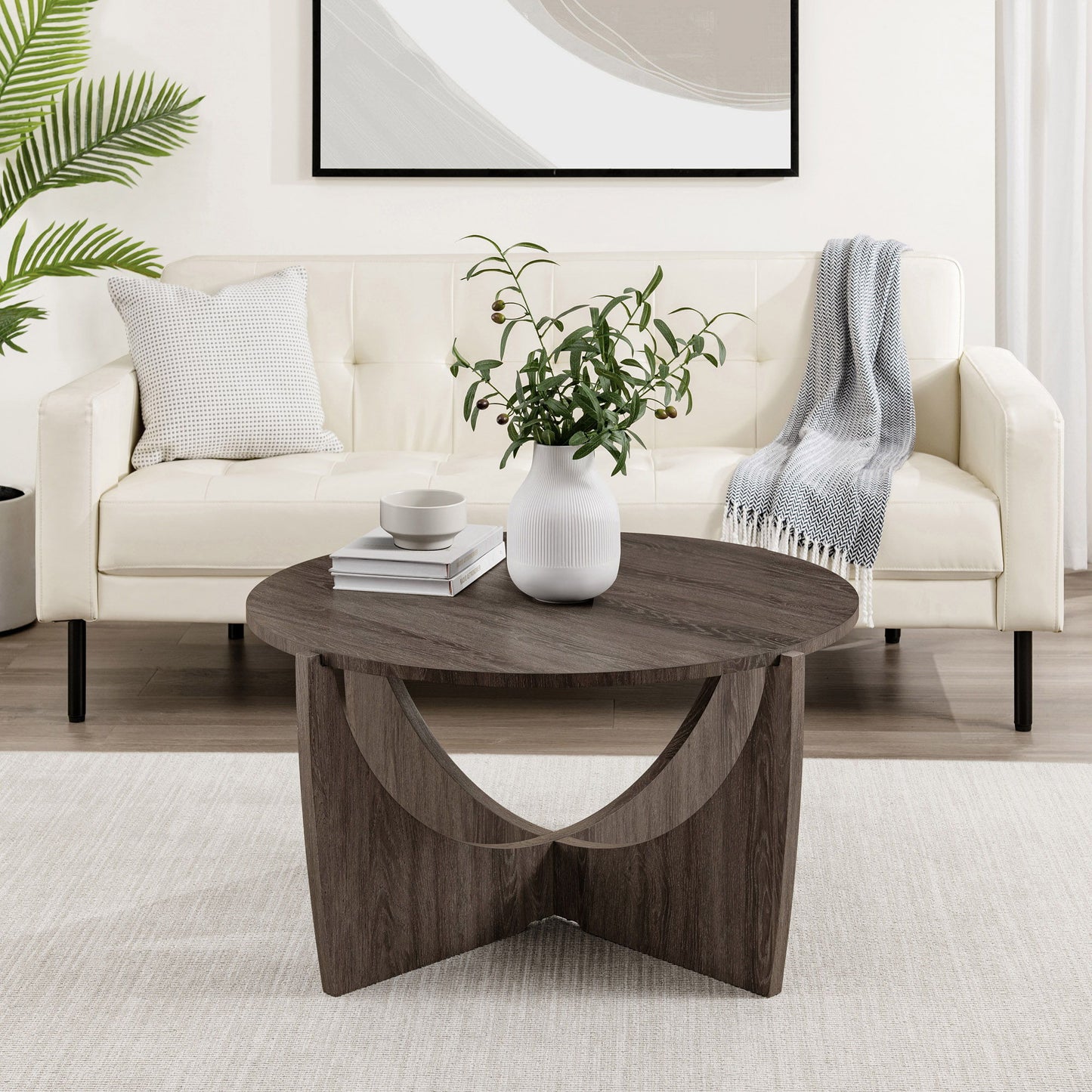 Contemporary Open Arch Base Round Coffee Table - Cerused Ash