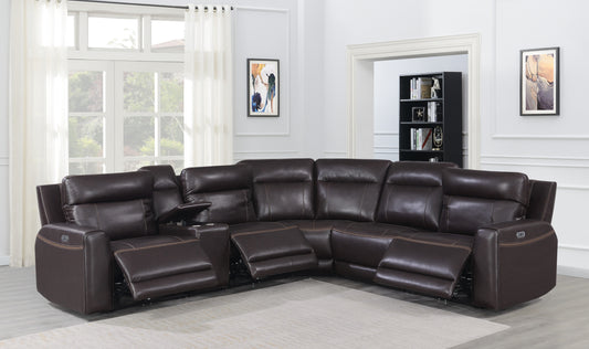 Steve Silver Doncella Dual-Power Leather Sectional - Dark Brown