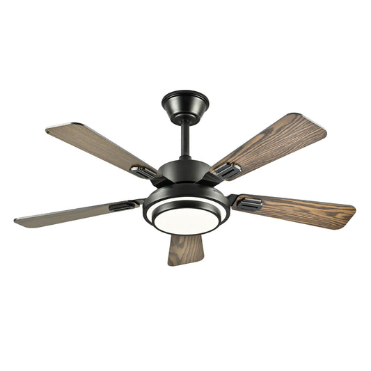 5 Blades Ceiling Fan With LED Light 3000 - 6500K Dimmable, 6 Speed Levels, Reversible Ceiling Fan - Matte Black