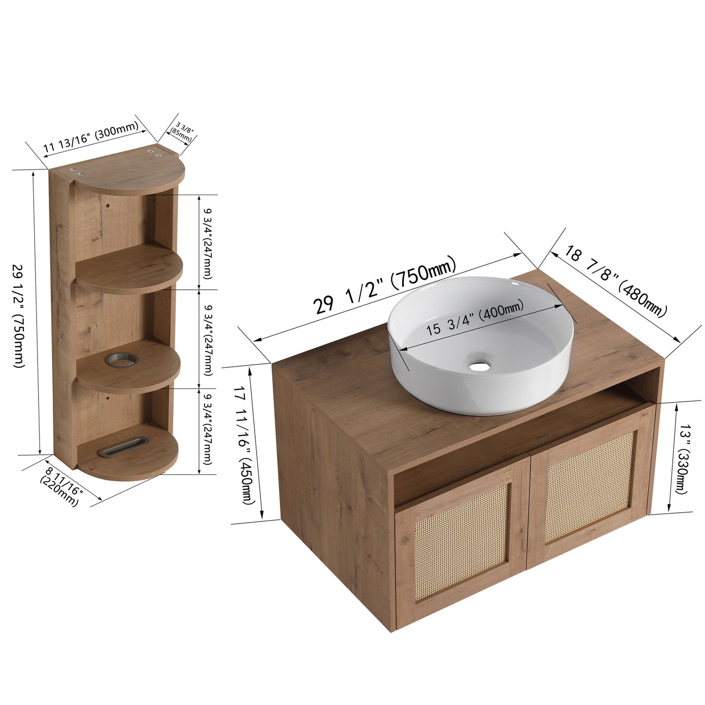 Bathroom Vanity With Art Sink And Storage Rack, Float Mounting Design