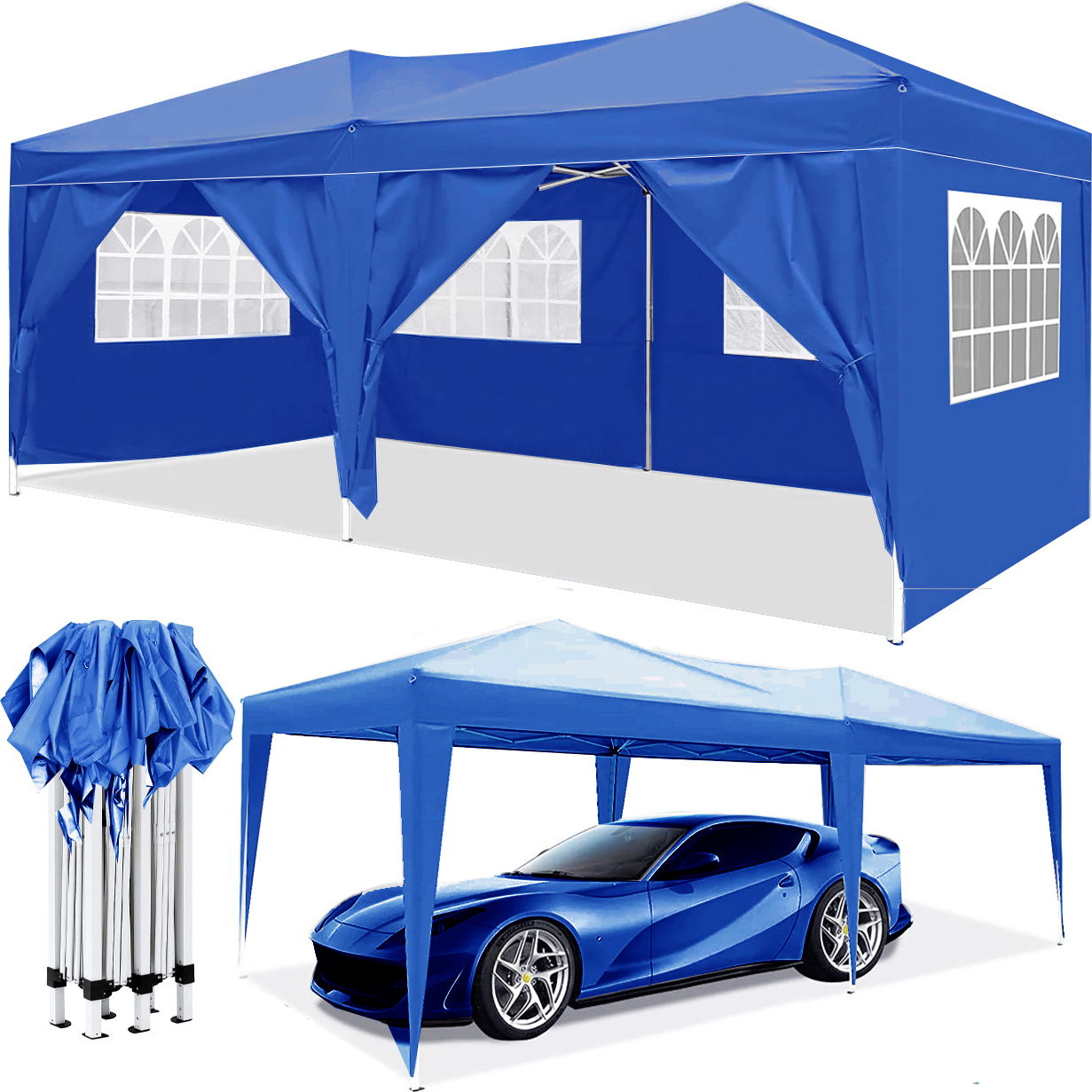 10'X20' Ez Pop Up Canopy Outdoor Portable Party Folding Tent With 6 Removable Sidewalls + Carry Bag + 4 Pieces Weight Bag