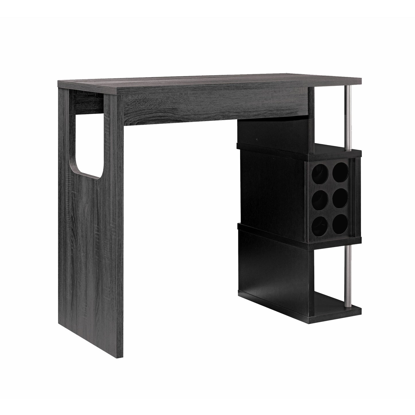 Home Bar Table With Wine Glass Compartment And Three Shelves - Distressed Gray / Black