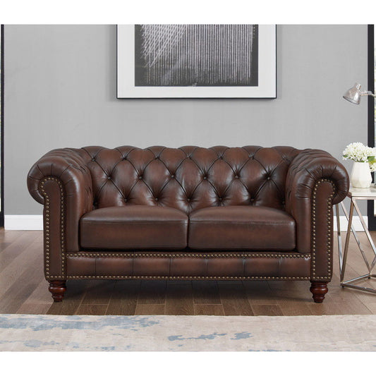 Alton Bay-Top Grain Leather Loveseat - Brown