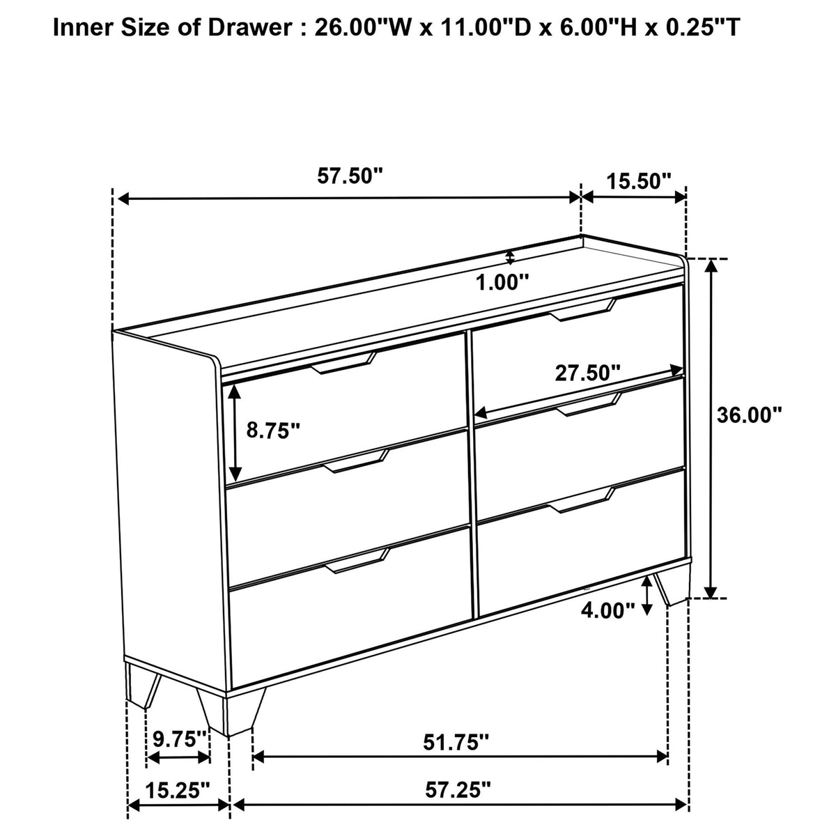 Packard - 6 Drawer Dresser - Oak