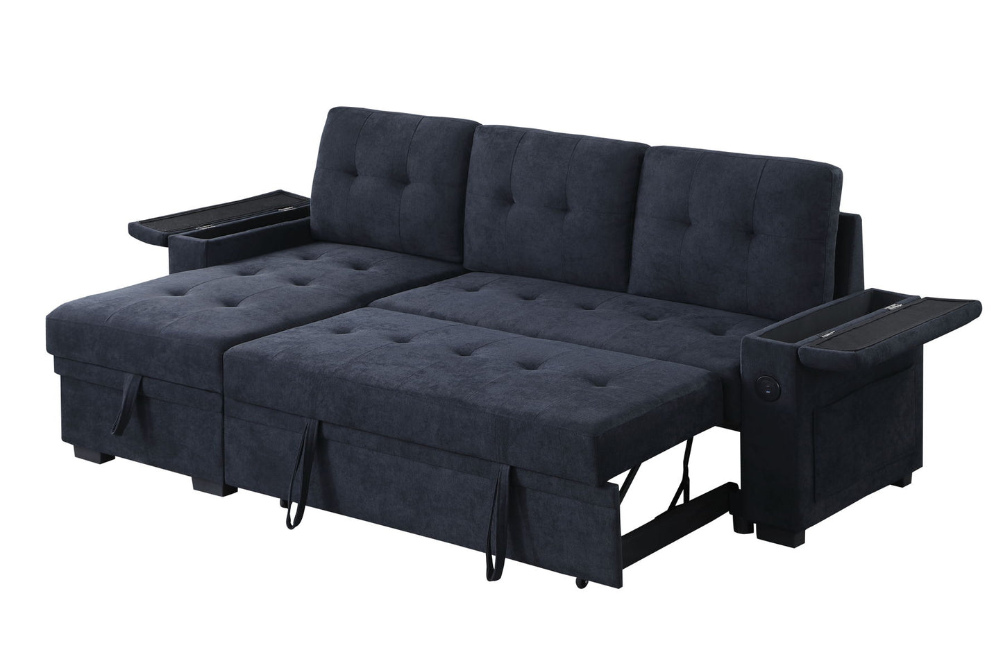 Ashlyn II - 84"W Woven Fabric Reversible Sleeper Sectional Sofa with Storage Chaise