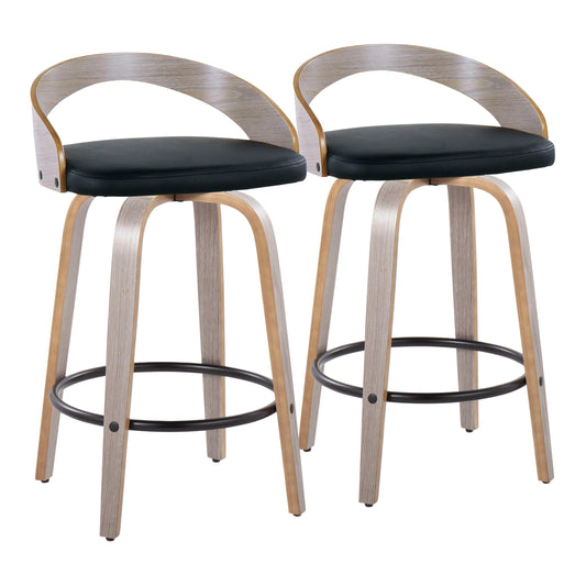 Grotto - Mid Century Modern Fixed Height Counter Stool With Swivel With Round Footrest (Set of 2)