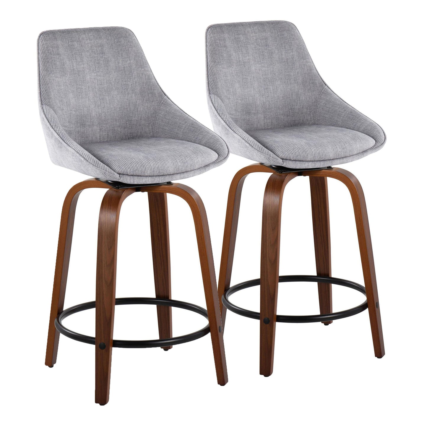 Diana - Contemporary, Fixed Height Counter Stool With Swivel & Round Footrest (Set of 2)