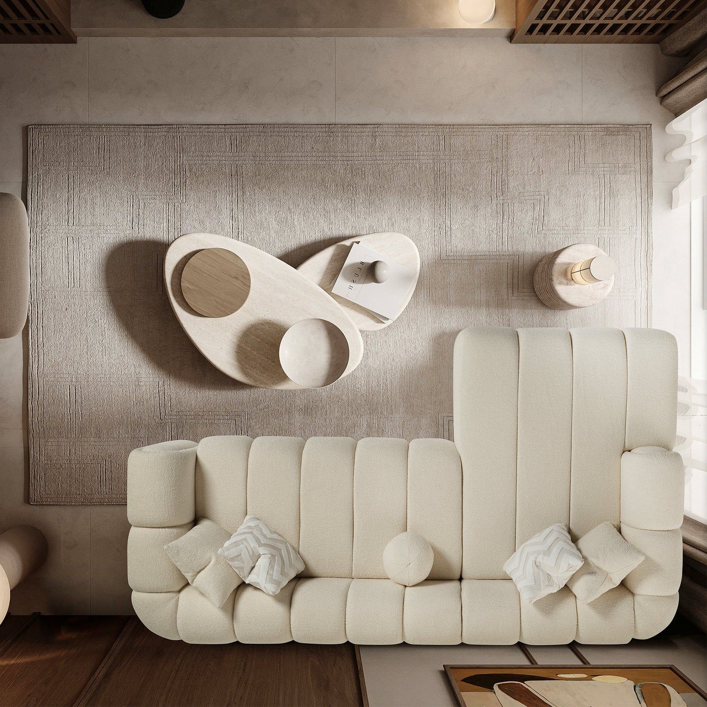 Beatrice - Modern Tufted Right Sectional Sofa - Ivory