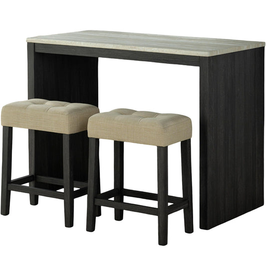 Dining Table Set With Biscuit Tufted Stools - Beige / Black / Gray