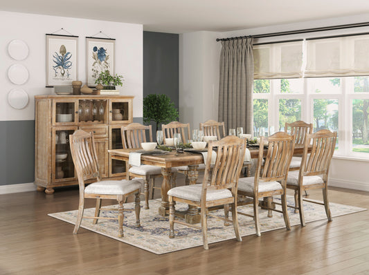 Traditional Dining Set 9pc Extendable Table and 8 Side Chairs Wheat Finish Wooden Dining Kitchen Furniture