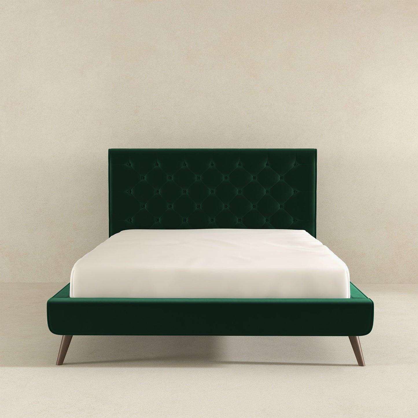 Dillon - Velvet Platform Bed Queen Size - Green