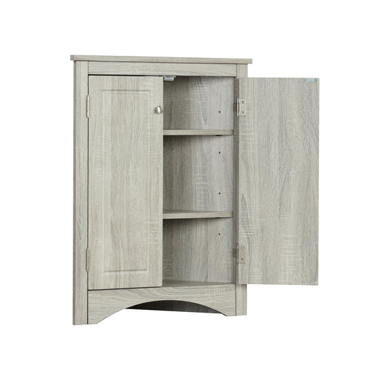 Triangle Bathroom Storage Cabinet With Adjustable Shelves, Freestanding Floor Cabinet - Oak