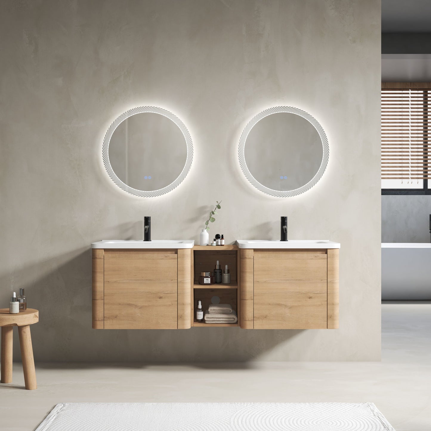 Wall Mounted Bathroom Vanity With Sink And Storage Shelves, Soft Close Doors