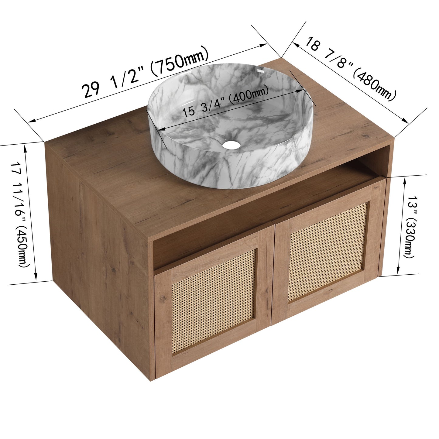 Bathroom Vanity With Art Sink, 2 Soft Close Doors, Float Mounting Design