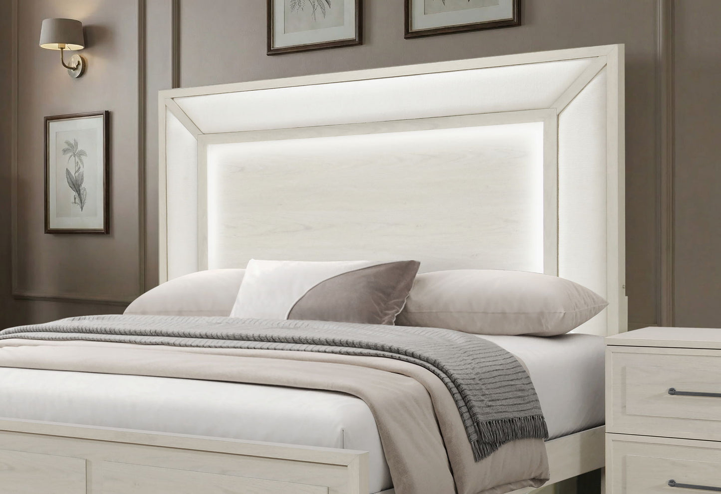 Clara - King Bed Headboard With LED - Beige