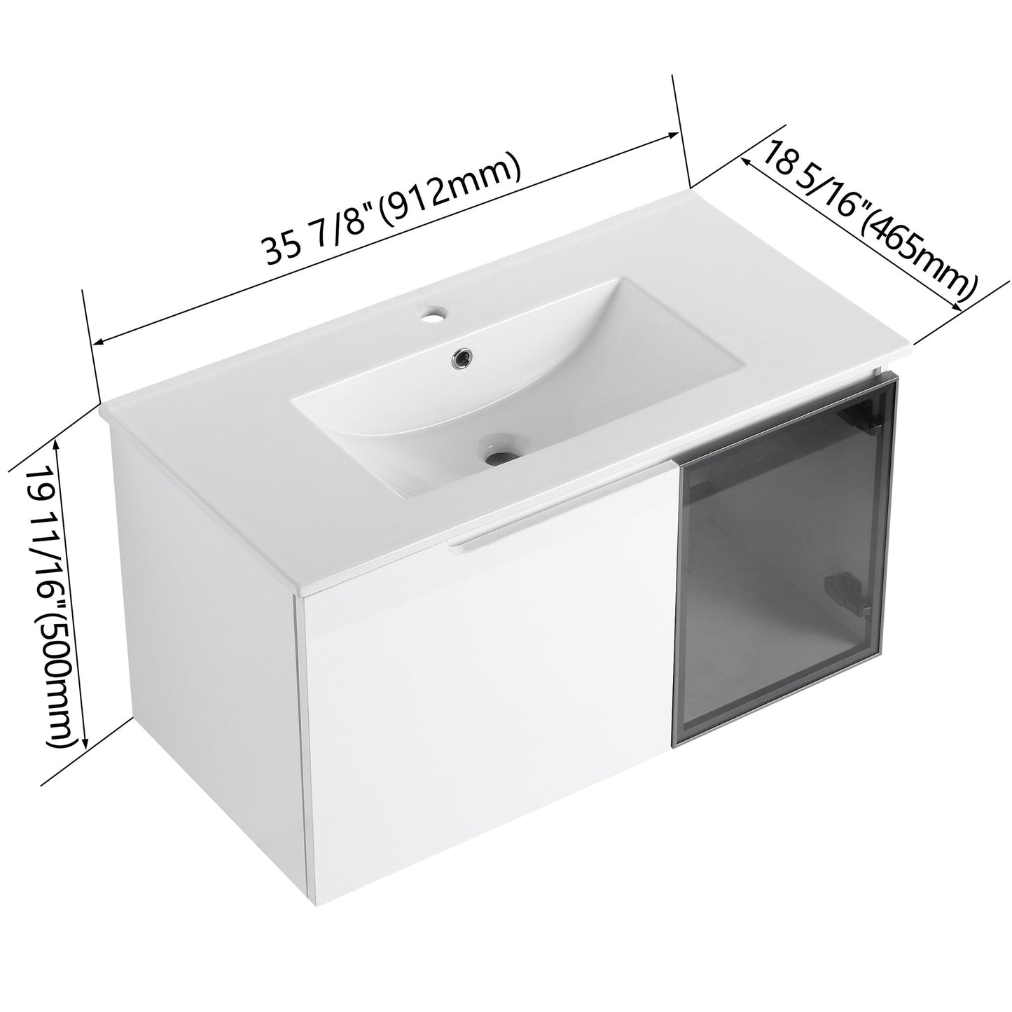 Wall Mounted Bathroom Vanity With Sink, 2 Soft Close Doors, Cabinet & Half Door