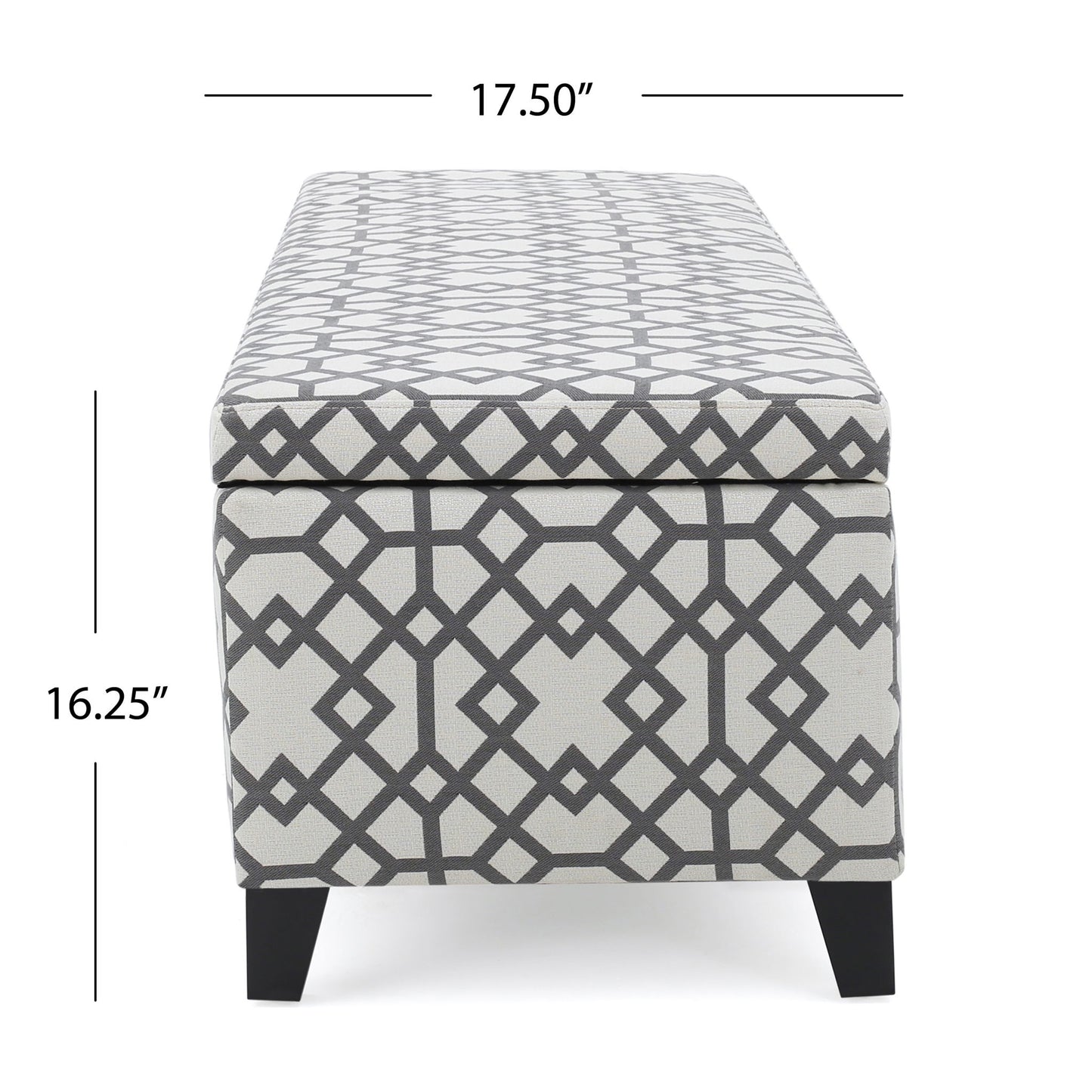 Quotient - Upholstered Storage Ottoman With Tapered Block Feet - Gray / White