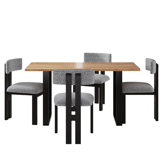 Mid Century 5 Piece Dining Set With Upholstered Metal Leg Chairs And Solid Wood Top Table - Black / White / Natural