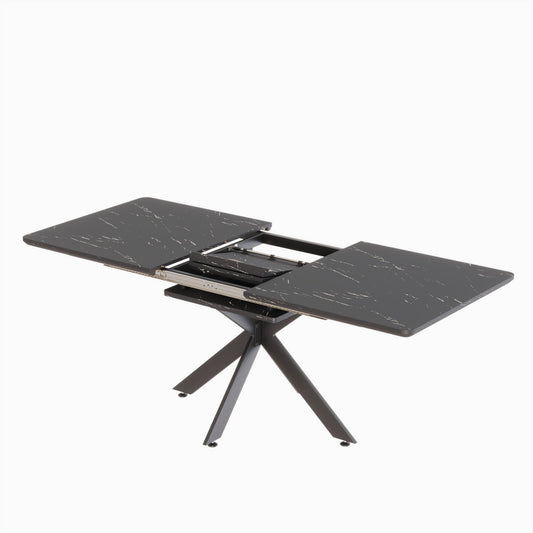 Extendable Dining Table Set With Curved Backrest Upholstered Chairs