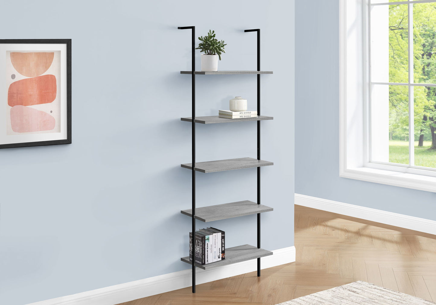 Bookshelf, Bookcase, Etagere, Ladder, 5 Tier, For Office, Marble Look Contemporary & Modern