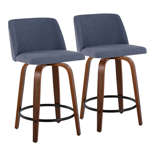 Toriano - Mid Century Modern, Fixed Height Counter Stool & Swivel And Round Footrest (Set of 2)