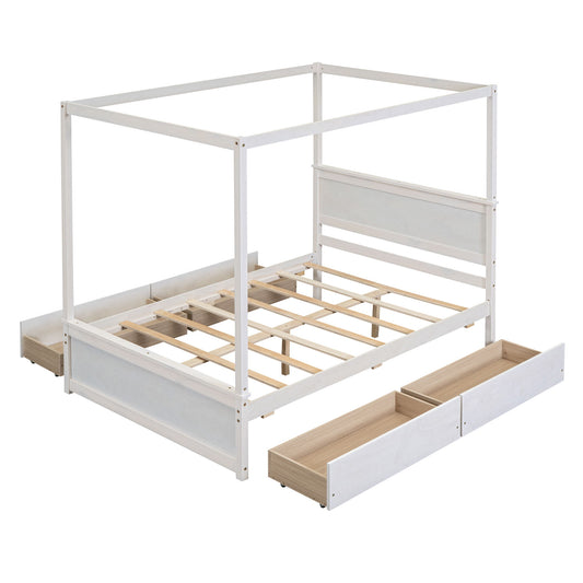 Canopy Platform Bed With Drawers, Support Slats, No Box Spring Needed