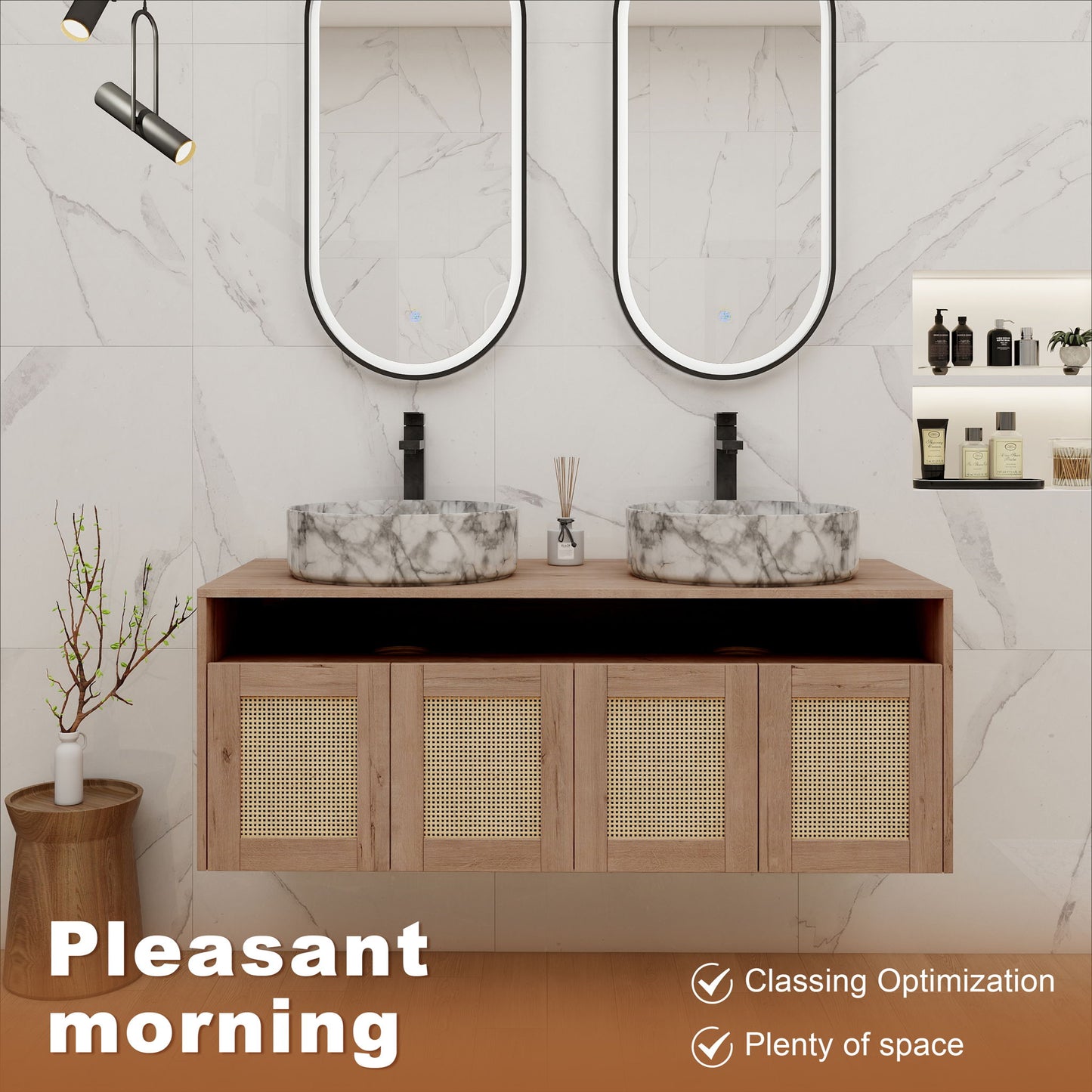 Bathroom Vanity With Art Sink, 2 Soft Close Doors, Float Mounting Design