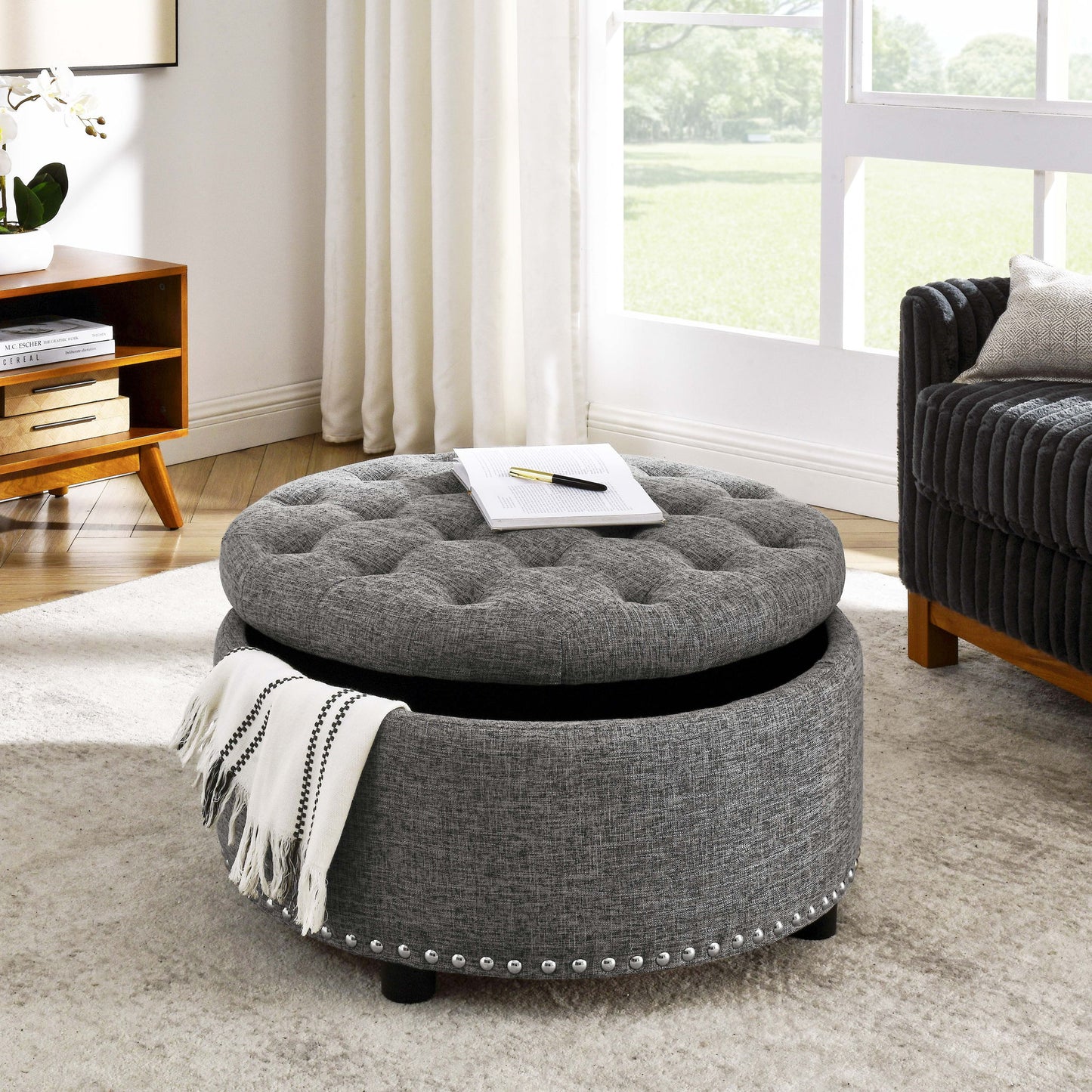 Tufted Storage Ottoman With Upholstery