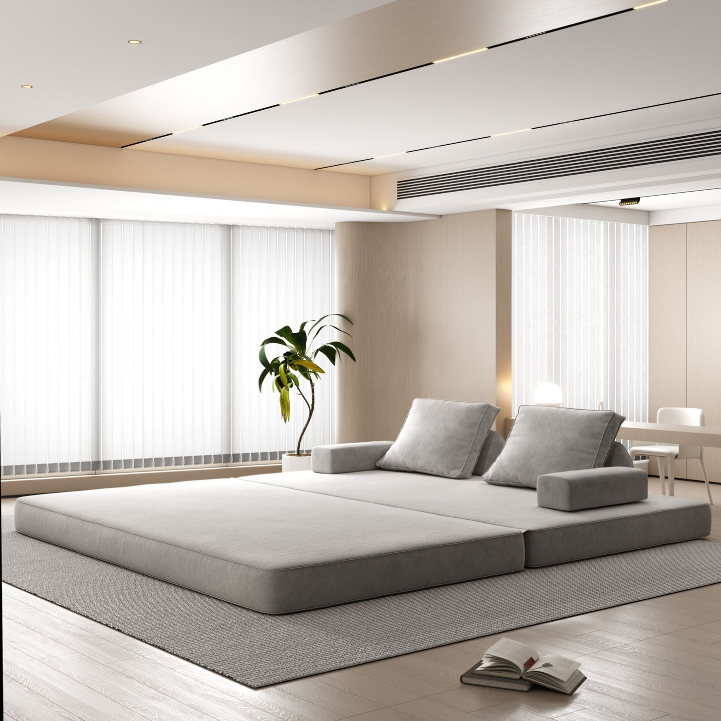 Multifunctional Convertible Sofa Bed With 2 Tumbler Backrests And 2 Pillows, Deep Seat Couch