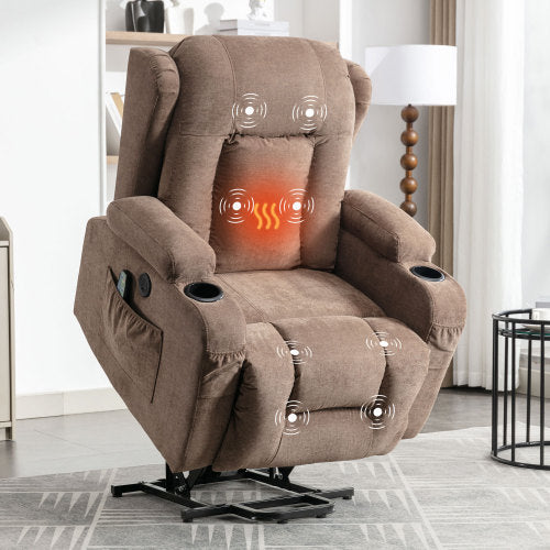 Power Lift Recliner Chair Recliners for Elderly with Heat and Massage Recliner Chair for Living Room with Infinite Position and Side Pocket,USB Charge Port(BROWN)