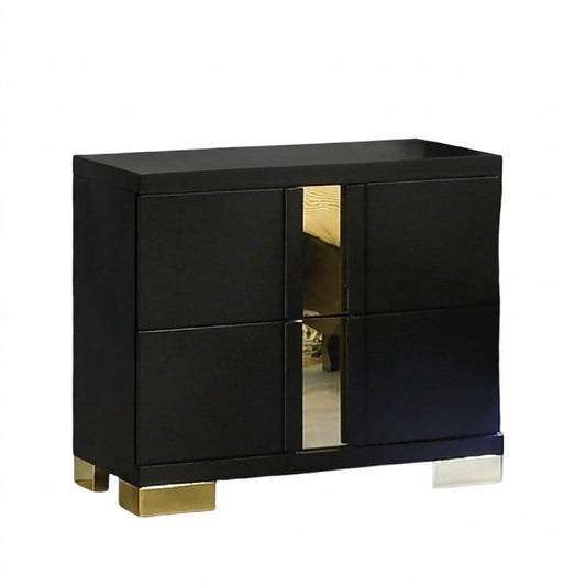 Contemporary Nightstand With 2 Drawer Storage - Black