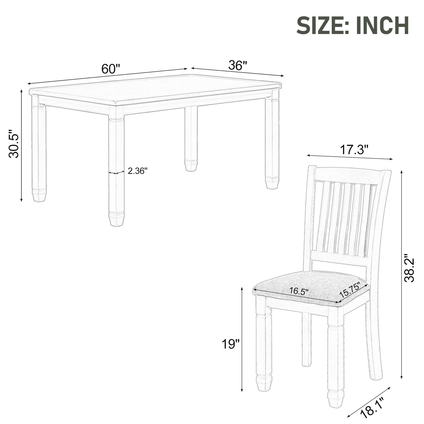 TREXM 7-Piece Dining Table Set Wood Dining Table and 6 Upholstered Chairs with Shaped Legs for Dining Room/Living Room Furniture (Gray+White)