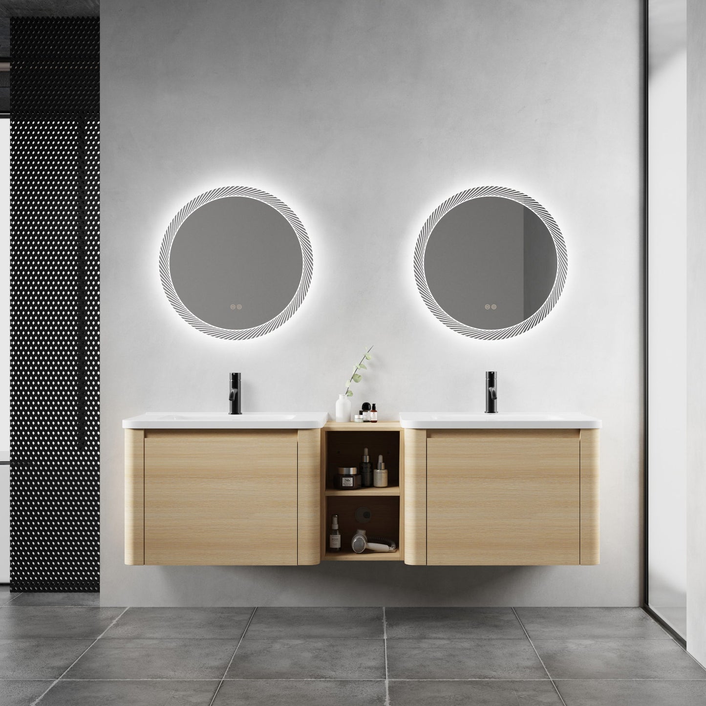 Wall Mounted Bathroom Vanity With Sink And Storage Shelves, Soft Close Doors