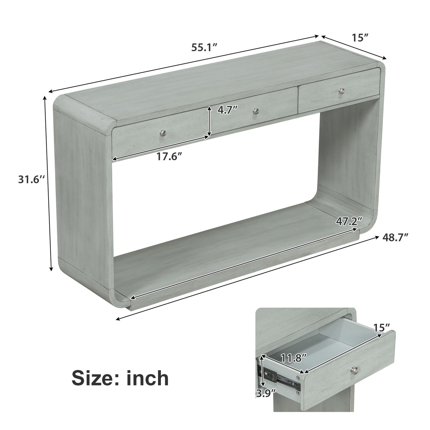 onsole Table With 3 Drawers And Display Shelf