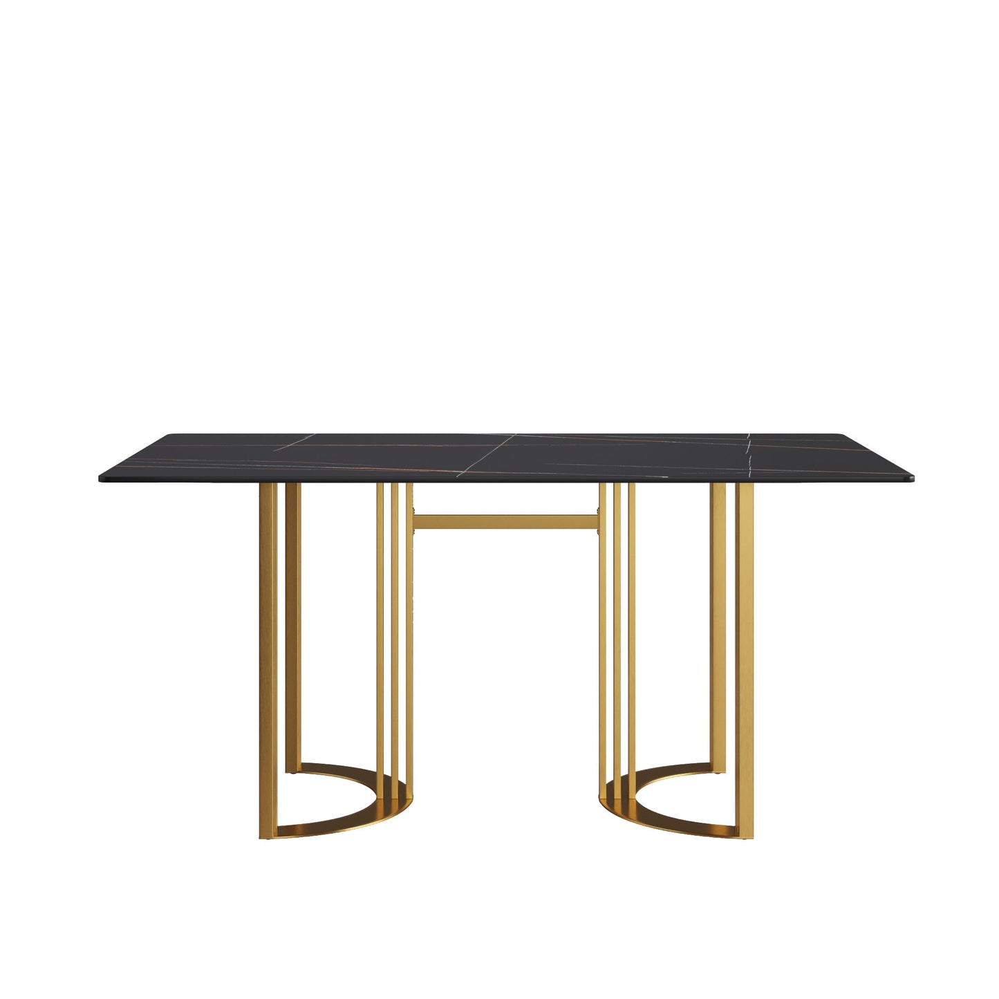 63" Modern Artificial Stone Black Straight Edge Golden Metal Leg Dining Table, 6 People - Black