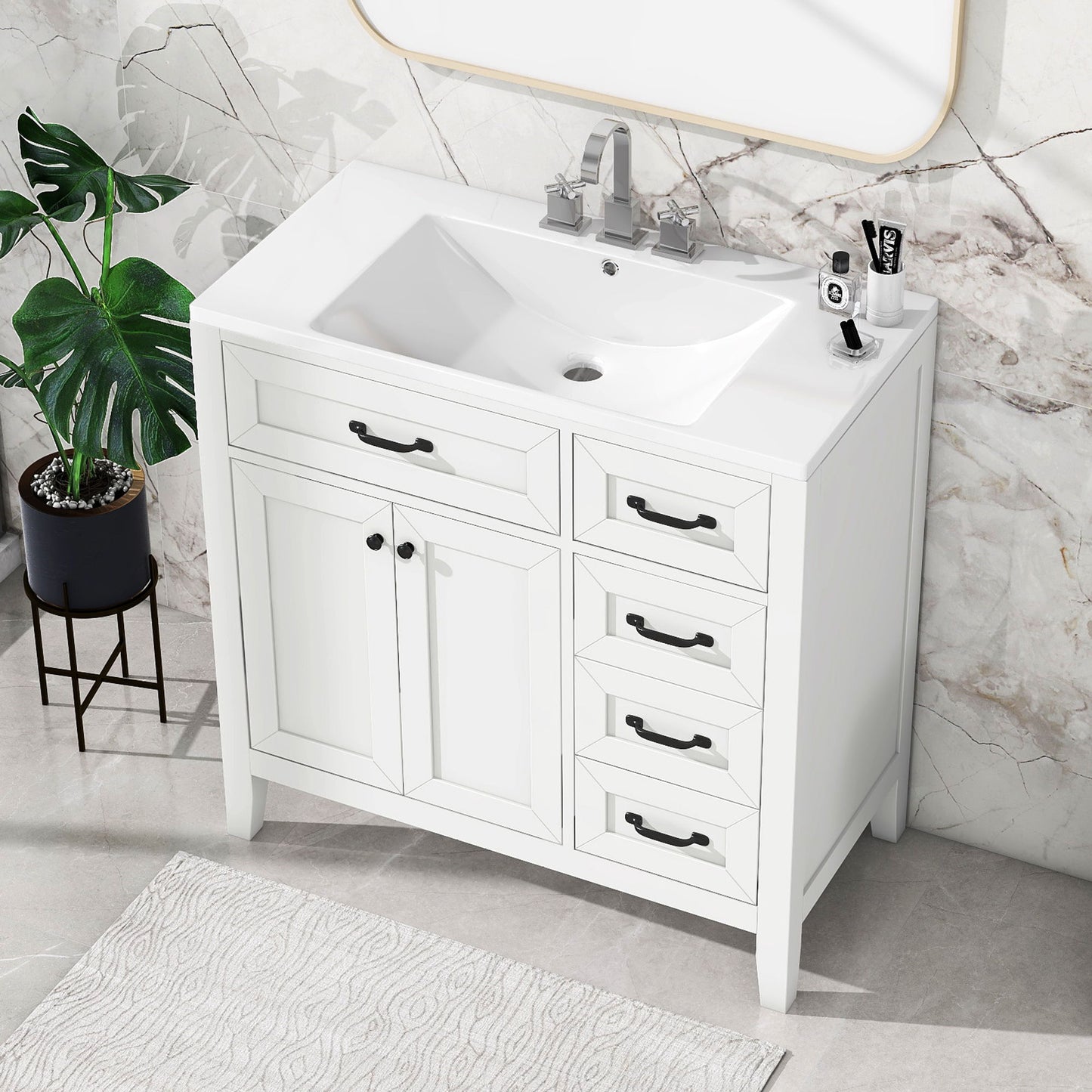 Modern Bathroom Vanity With Sink, Freestanding With Drawers And Doors