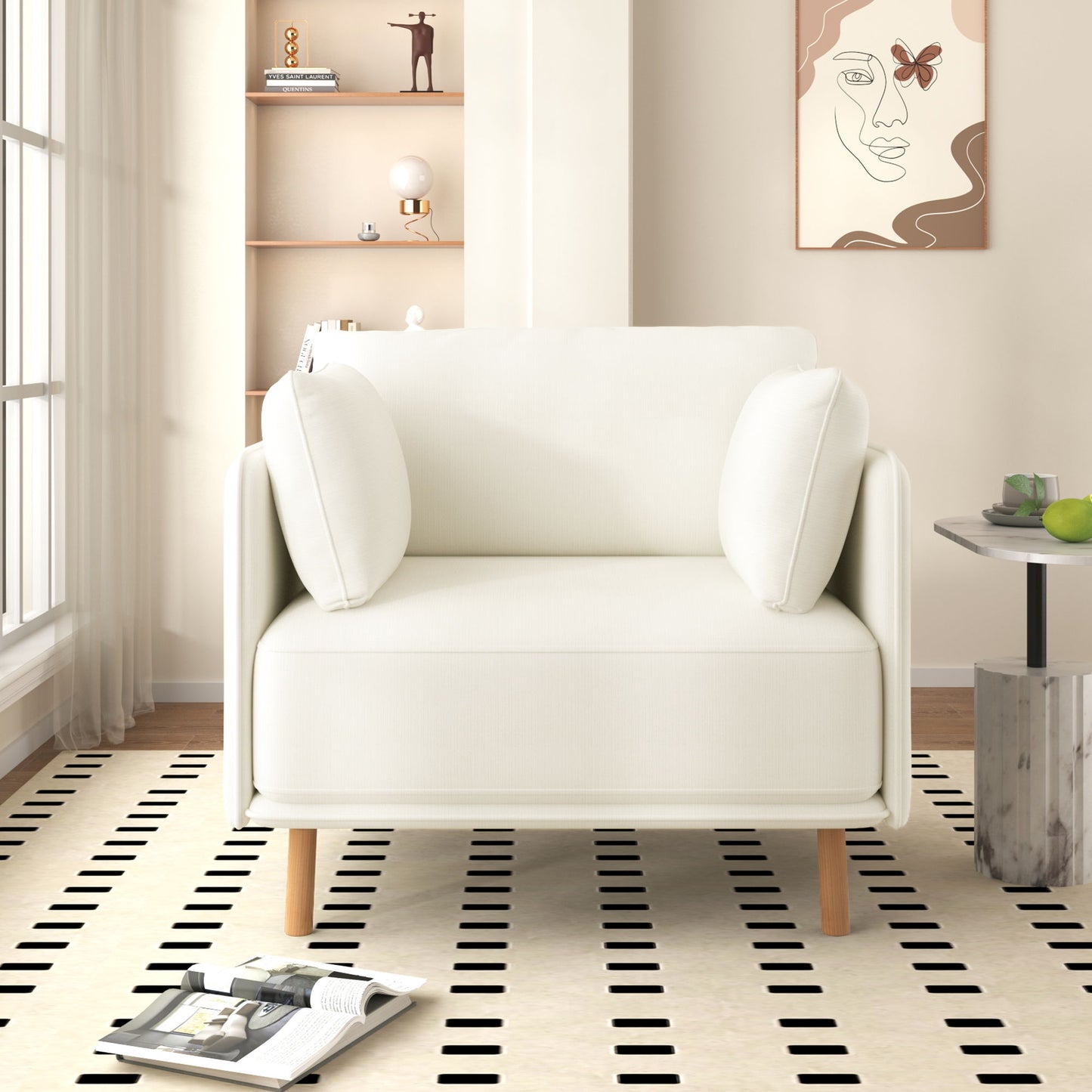 Modern Upholstered Accent Chair With Soft Cushions, Sleek Armrest Design