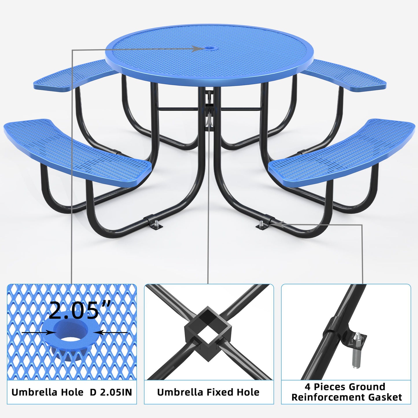 Round Outdoor Steel Picnic Table 46" With Umbrella Pole