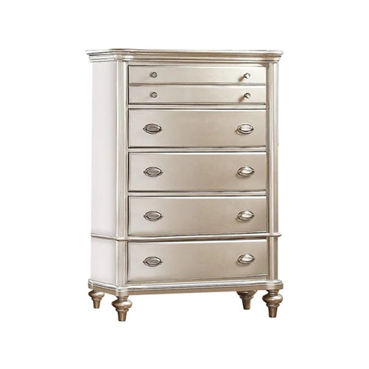 Bedroom Furniture Chest Of Drawers, 5 Drawer Storage - Champagne / Silver / Gray