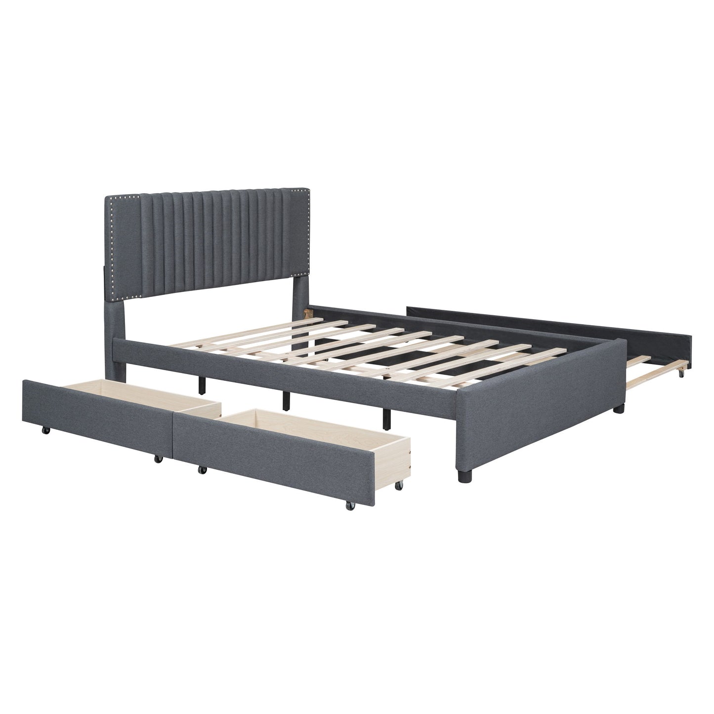 Upholstered Platform Bed With Drawers, Classic Headboard Design