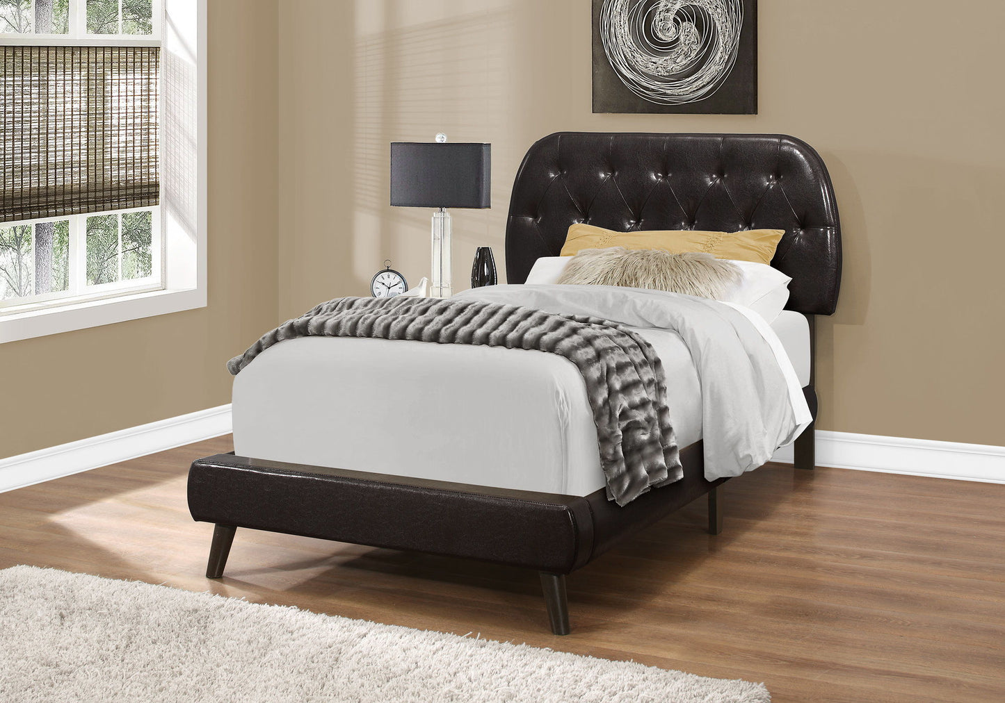 Twin Size Bed, Teen, Upholstered, Transitional - Brown