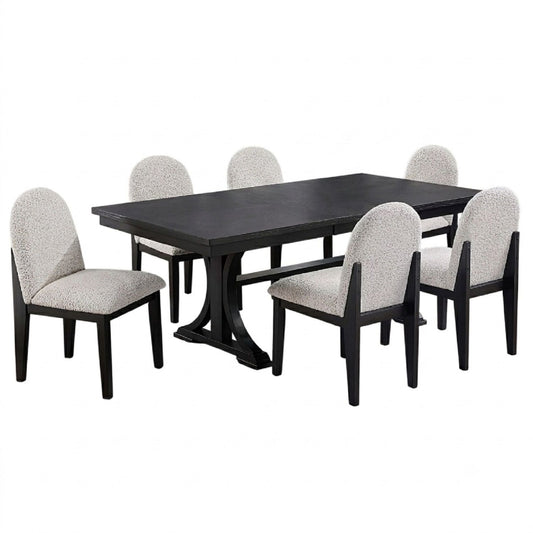 7 Piece Dining Set, Table And 6 Side Chairs, Table With Trestle Base - Black / Charcoal / White