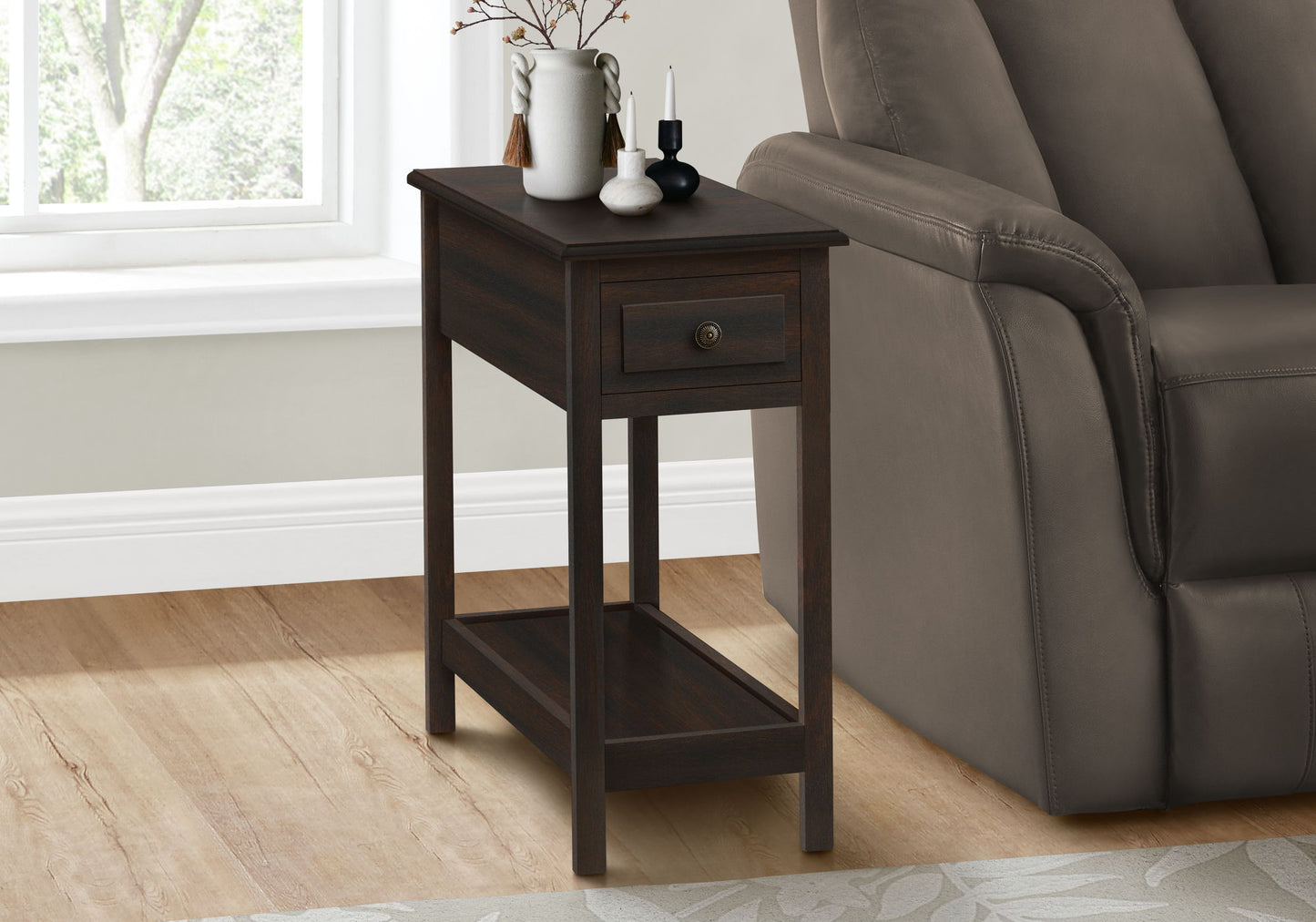 Accent End Table, 2 Tier, Storage Drawer, Transitional - Walnut