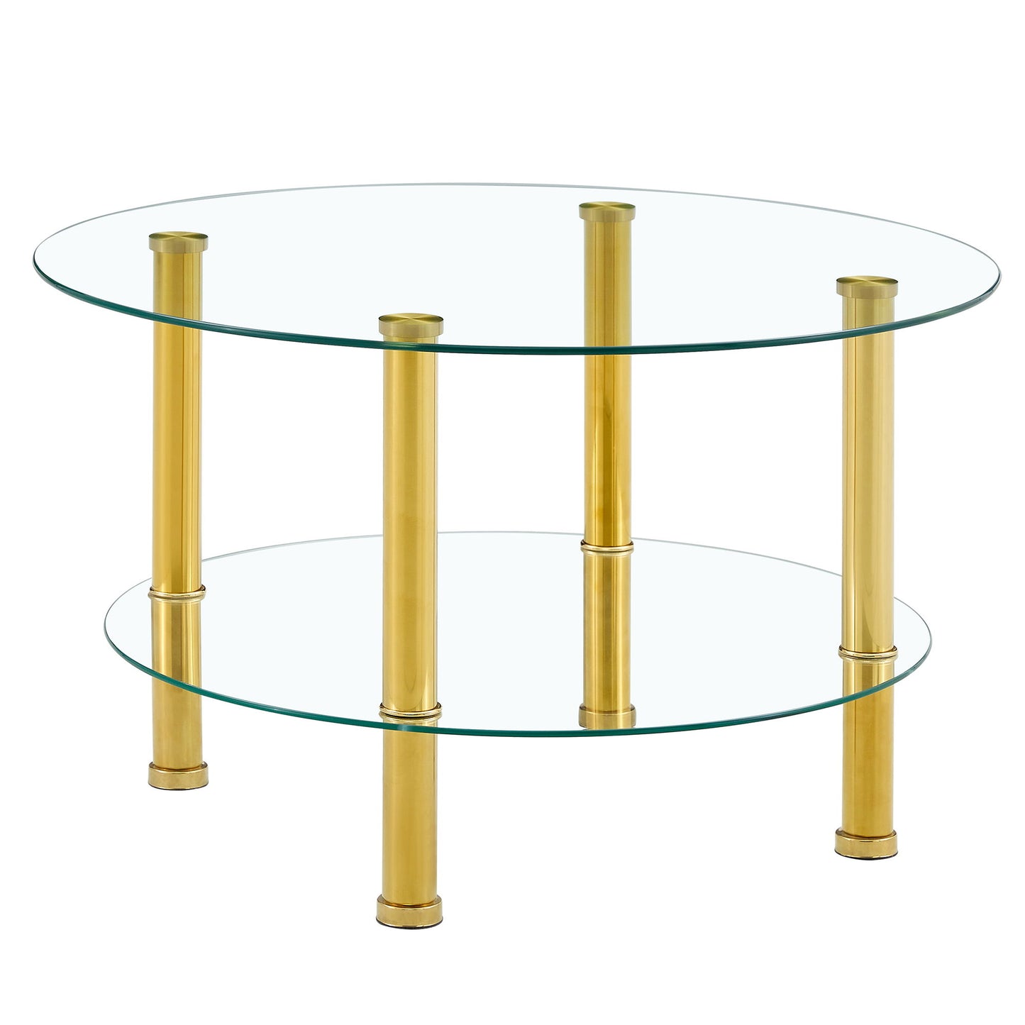 Contemporary Minimalist Double Layer Tempered Glass Coffee Table - Gold / Transparent