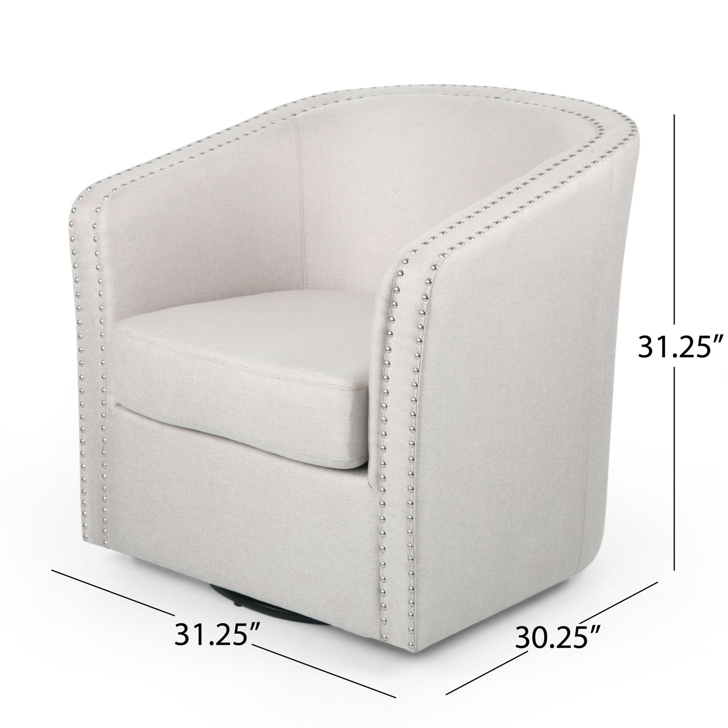 Modern Upholstered Swivel Club Chair With Nailhead Trim