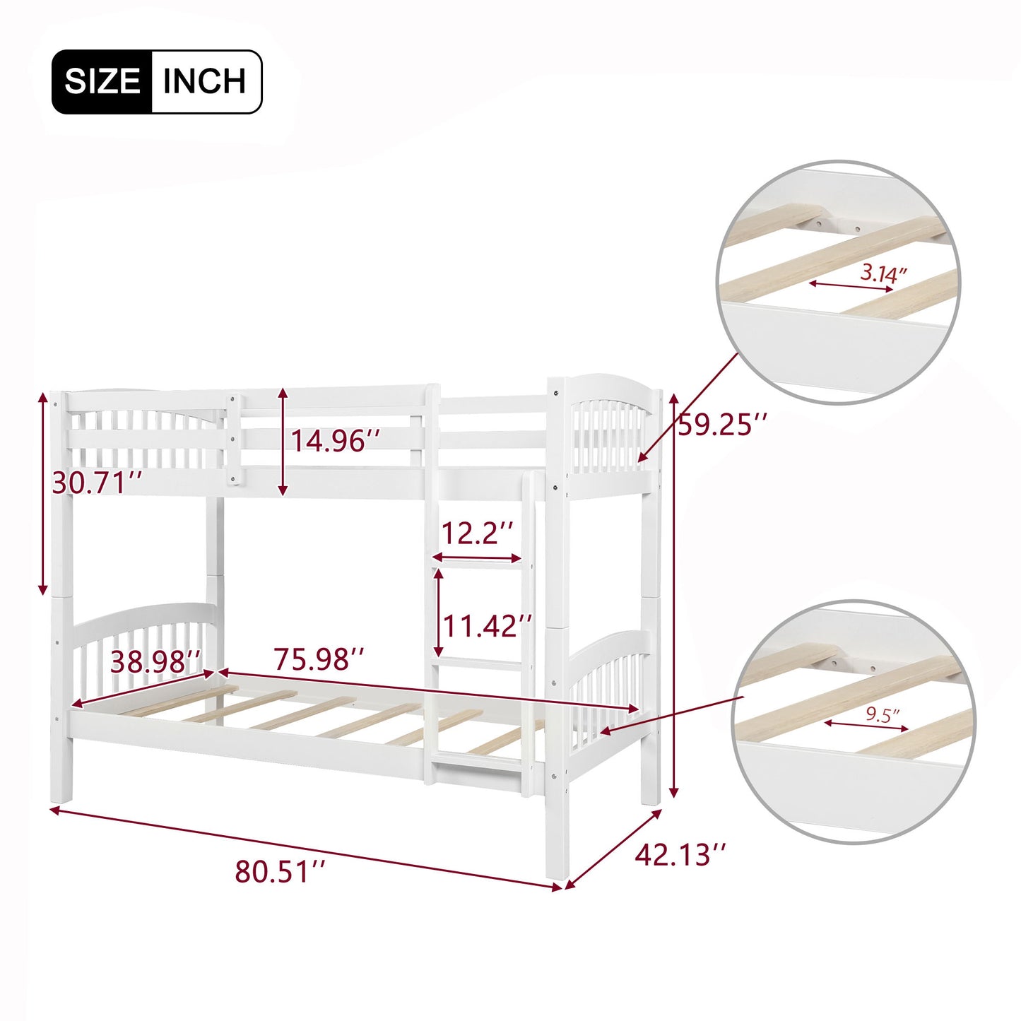 Twin Over Twin Bunk Bed & Ladder - White