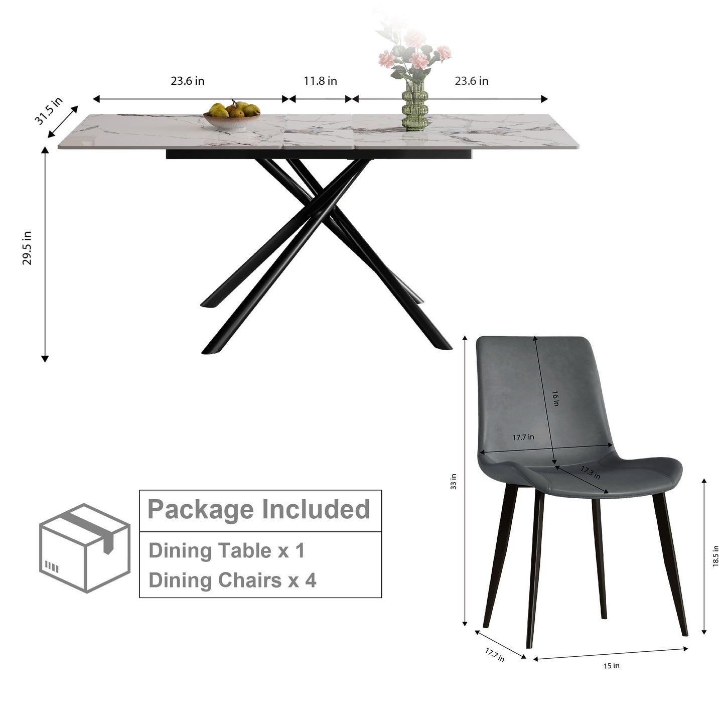 Modern Expandable Dining Table With Retractable Leaf With Chairs