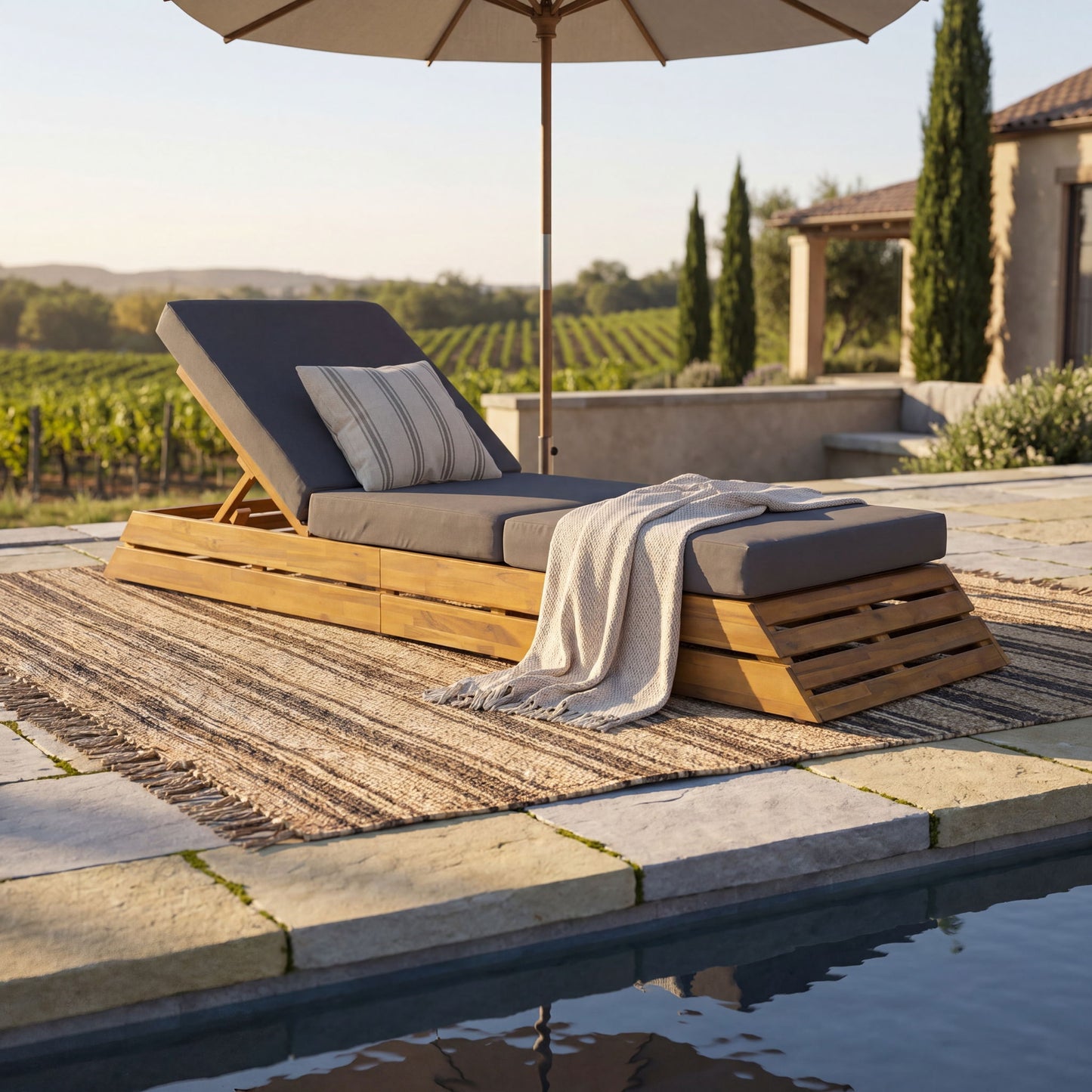 Chaise Lounge Set With Cream 3 Fold Cushion, 3 Position Adjustable Backrest